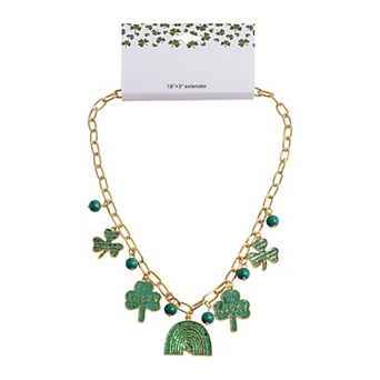 Gold Tone St. Patrick's Day Clover Charms Necklace