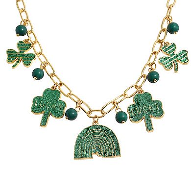 Gold Tone St. Patrick's Day Clover Charms Necklace