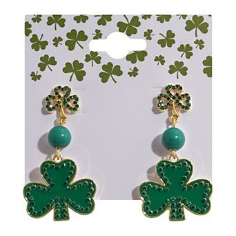 Gold Tone St. Patrick's Day Linear Shamrock Post Drop Earrings