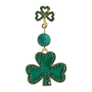 Gold Tone St. Patrick's Day Linear Shamrock Post Drop Earrings