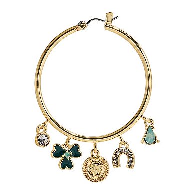 Gold Tone St. Patrick's Day Charm Hoop Drop Earrings