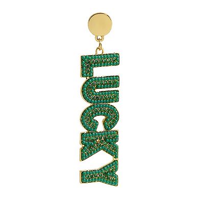 Gold Tone St. Patrick's Day “Lucky” Green Beaded Post Drop Earrings
