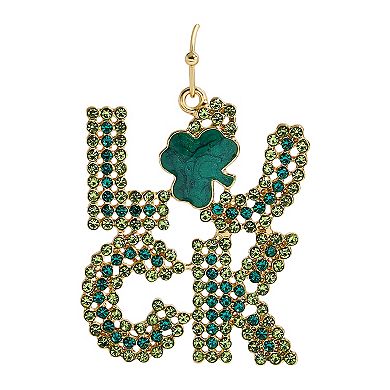 Gold Tone St. Patrick's Day “Luck” Clover Green Beaded Earrings