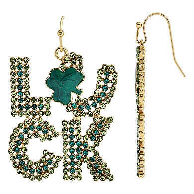 Gold Tone St. Patrick's Day “Luck” Clover Green Beaded Earrings