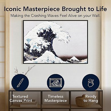 American Art Décor Framed Canvas Wall Print - The Great Wave by Hokusai