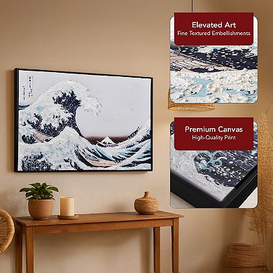 American Art Décor Framed Canvas Wall Print - The Great Wave by Hokusai