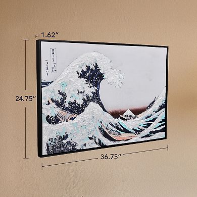 American Art Décor Framed Canvas Wall Print - The Great Wave by Hokusai