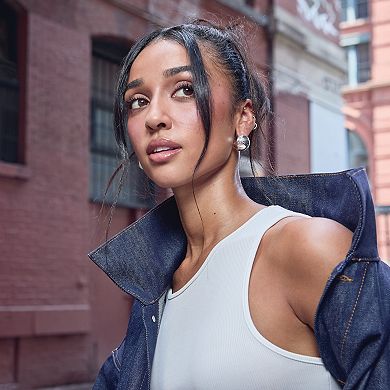 Nine West Silver-Tone Ball Hoop Earrings