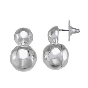 Nine West Silver Tone Sculpted Double Ball Drop Earrings