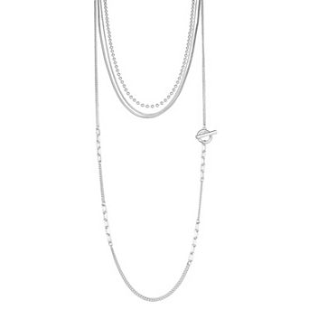 Nine West Silver Tone Multi-Chain Layered Necklace