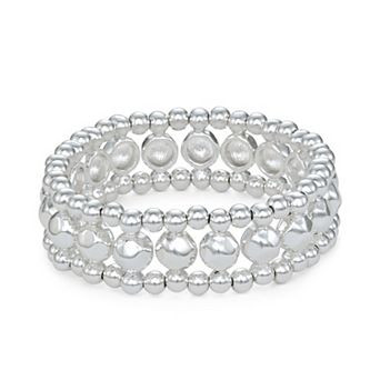 Nine West Silver Tone Sculpted Bead Stretch Bracelet