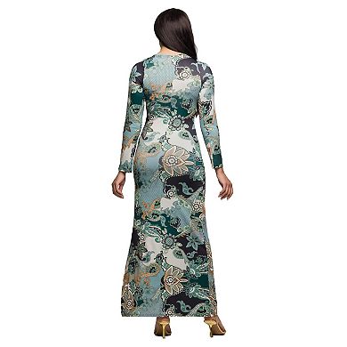Women's 24Seven Comfort Apparel Long Sleeve Side Slit Maxi Dress