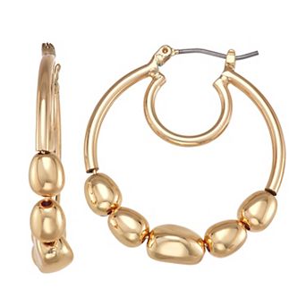 Nine West Gold-Tone Puffy Hoop Earrings