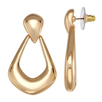 Nine West Gold-Tone Puffy Doorknocker Earrings