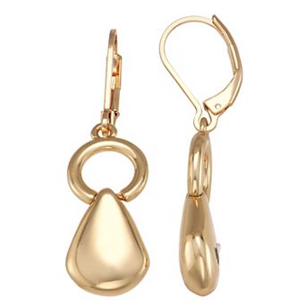 Nine West Gold-Tone Teardrop Leverback Earrings