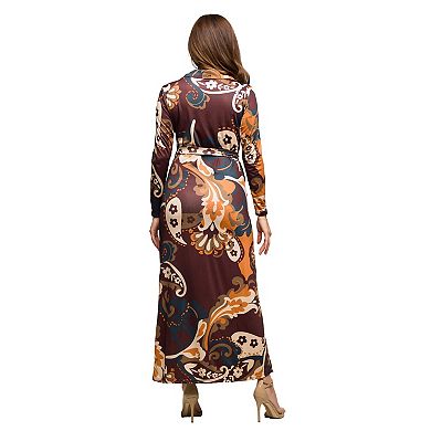 Women's 24Seven Comfort Apparel Paisley Belted Maxi Dress