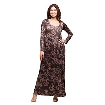 Women's 24Seven Comfort Apparel Long Sleeve Floral Maxi Dress