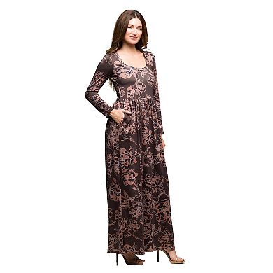 Women's 24Seven Comfort Apparel Long Sleeve Floral Maxi Dress