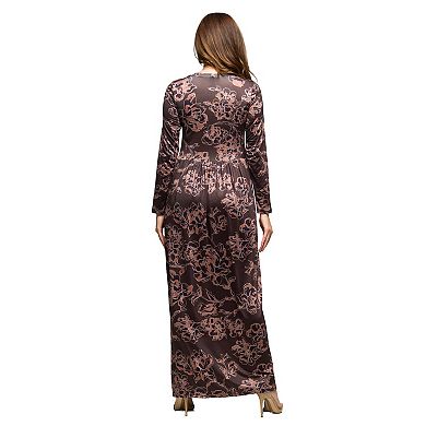 Women's 24Seven Comfort Apparel Long Sleeve Floral Maxi Dress