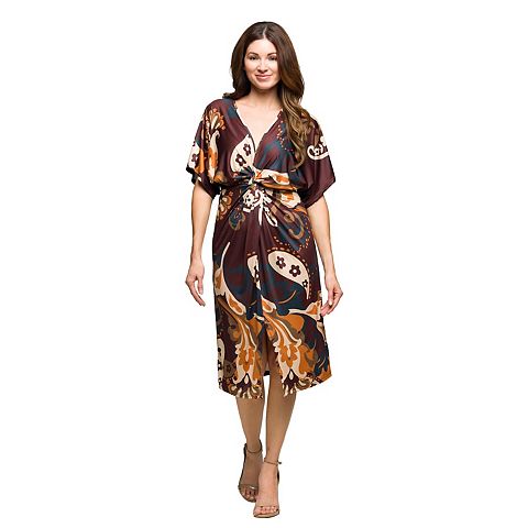 Женские платья 24Seven Women's 24Seven Comfort Apparel Short Sleeve Knot Front Midi Dress