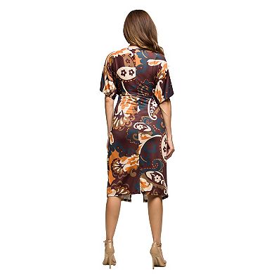 Women's 24Seven Comfort Apparel Short Sleeve Knot Front Midi Dress