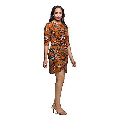Women's 24Seven Comfort Apparel Elbow Sleeve Ruched Tulip Mini Dress