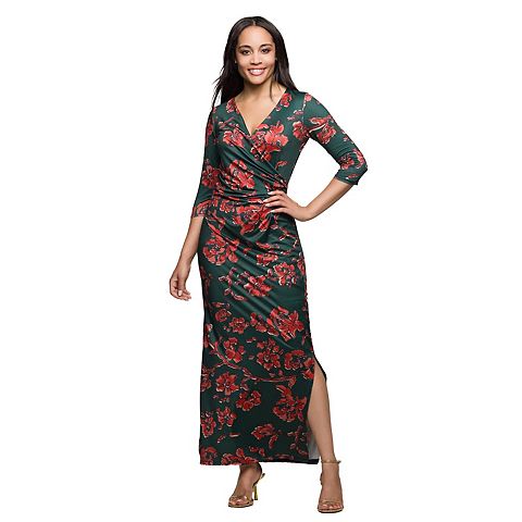 Женские платья 24Seven Women's 24Seven Comfort Apparel Three-Quarter Sleeve Side Slit Maxi Dress