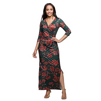 Women's 24Seven Comfort Apparel Three-Quarter Sleeve Side Slit Maxi Dress