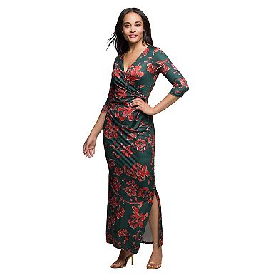 Women's 24Seven Comfort Apparel Three-Quarter Sleeve Side Slit Maxi Dress