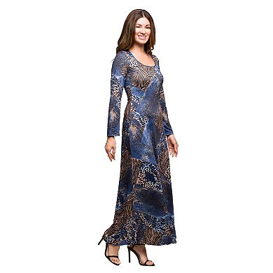 Women's 24Seven Comfort Apparel Long Sleeve Scoop Neck Maxi Dress