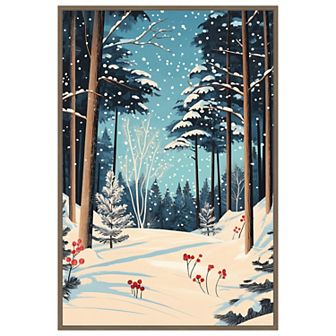 Christmas Snowy forest by Pictufy Studio Framed Canvas Wall Art Print