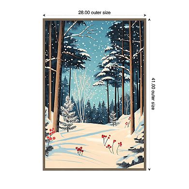 Christmas Snowy forest by Pictufy Studio Framed Canvas Wall Art Print