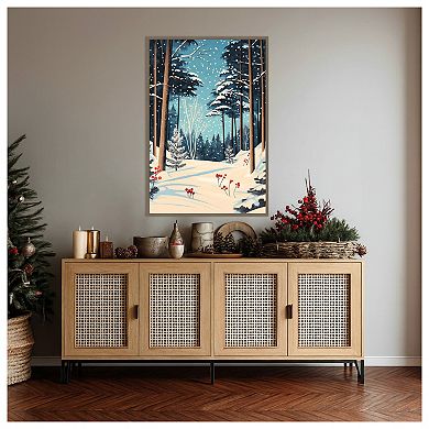 Christmas Snowy forest by Pictufy Studio Framed Canvas Wall Art Print