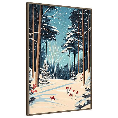 Christmas Snowy forest by Pictufy Studio Framed Canvas Wall Art Print