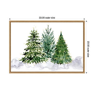 Three watercolor Christmas trees by Rosana Laiz Blursbyai Framed Canvas Wall Art Print