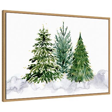 Three watercolor Christmas trees by Rosana Laiz Blursbyai Framed Canvas Wall Art Print