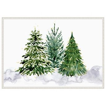 Three watercolor Christmas trees by Rosana Laiz Blursbyai Framed Canvas Wall Art Print