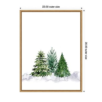 Three watercolor pine trees by Rosana Laiz Blursbyai Framed Canvas Wall Art Print