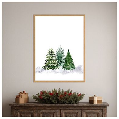 Three watercolor pine trees by Rosana Laiz Blursbyai Framed Canvas Wall Art Print