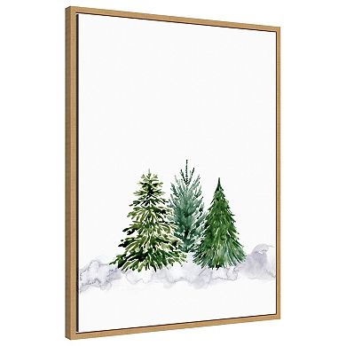 Three watercolor pine trees by Rosana Laiz Blursbyai Framed Canvas Wall Art Print