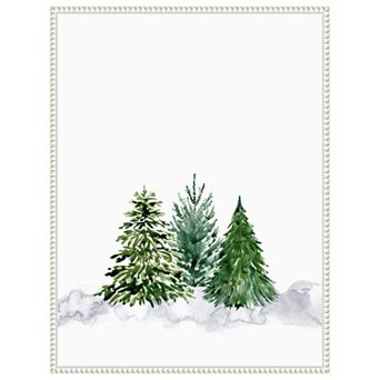 Three watercolor pine trees by Rosana Laiz Blursbyai Framed Canvas Wall Art Print