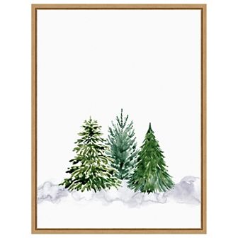 Three watercolor pine trees by Rosana Laiz Blursbyai Framed Canvas Wall Art Print