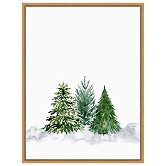 Three watercolor pine trees by Rosana Laiz Blursbyai Framed Canvas Wall Art Print