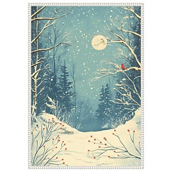 Red Bird in Snowy Forest by Pictufy Studio Framed Canvas Wall Art Print