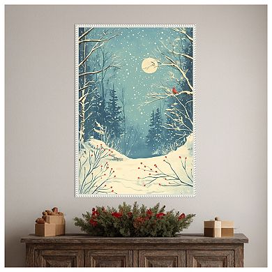 Red Bird in Snowy Forest by Pictufy Studio Framed Canvas Wall Art Print