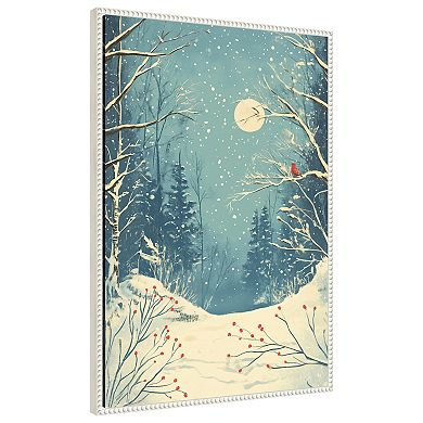 Red Bird in Snowy Forest by Pictufy Studio Framed Canvas Wall Art Print