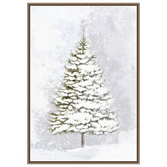 Lone fir in the snow by Rosana Laiz Blursbyai Framed Canvas Wall Art Print