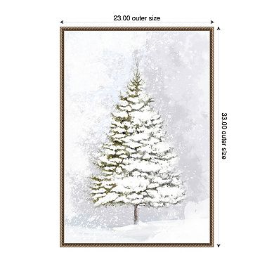 Lone fir in the snow by Rosana Laiz Blursbyai Framed Canvas Wall Art Print
