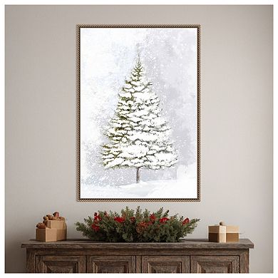 Lone fir in the snow by Rosana Laiz Blursbyai Framed Canvas Wall Art Print