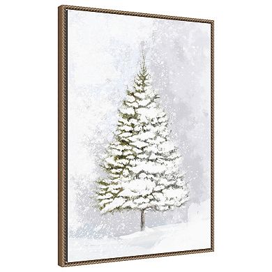Lone fir in the snow by Rosana Laiz Blursbyai Framed Canvas Wall Art Print